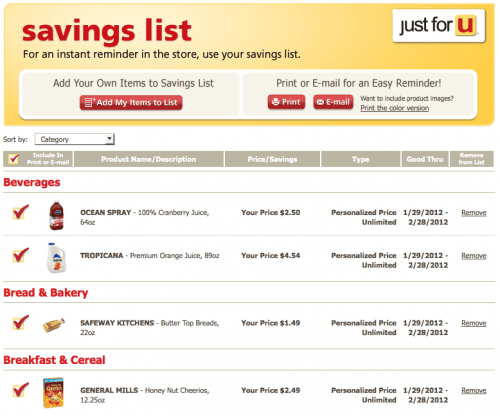 Vons Just for U Personalized Savings Program